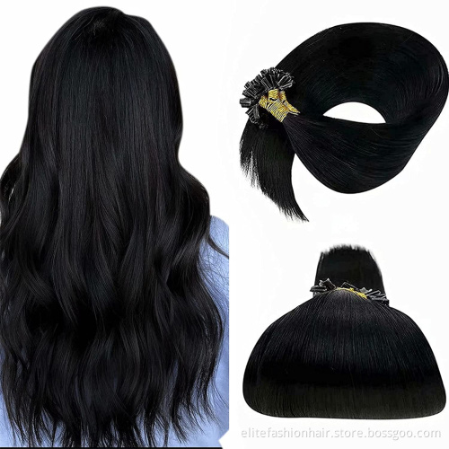 U Tip Human Hair Extensions 100 Strands Keratin Prebonded Nail Tip Long Straight Hair Italian Keratin Glue 16 inch #613